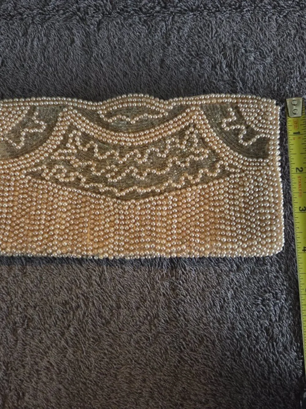 Vintage Japanese Beaded Evening Bag Clutch Ivory Gray Pearls Zip Close 7.5